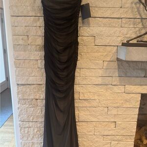 Retrofete Black Strapless Ruched Cocktail Gown